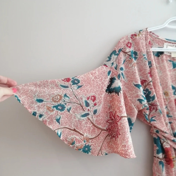 Anthropologie Maeve Adelaide Pink Wrap Midi Dress Short Sleeve Floral Small - Picture 7 of 16